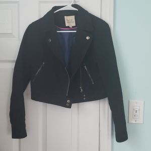 Cropped fabric moto jacket